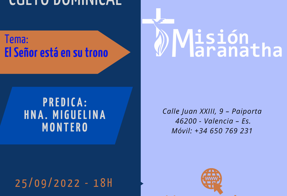 Domingo, 25 de Septiembre a las 18h en directo desde www.misionmaranatha.org/canaldirecto/