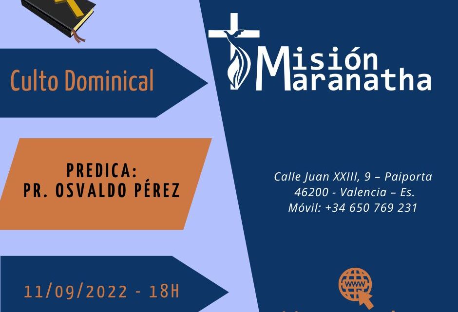 Domingo, 11 de Septiembre a las 18h en directo desde www.misionmaranatha.org/canaldirecto/