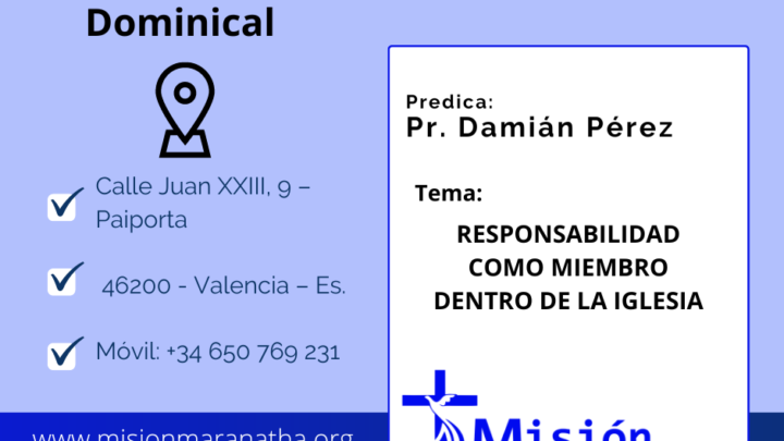 Domingo, 18 de Septiembre a las 18h en directo desde www.misionmaranatha.org/canaldirecto/