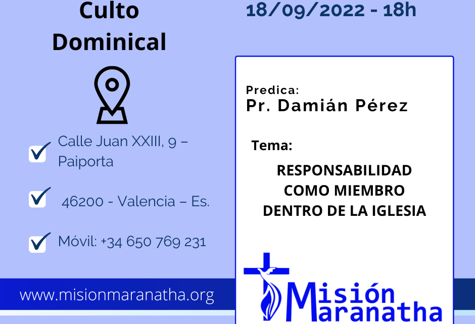 Domingo, 18 de Septiembre a las 18h en directo desde www.misionmaranatha.org/canaldirecto/