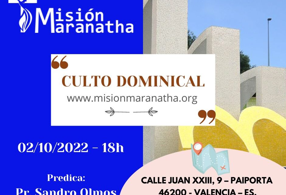 Domingo, 01 de Octubre a las 18h en directo desde www.misionmaranatha.org/canaldirecto/