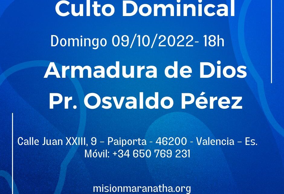 Domingo, 09 de Octubre a las 18h en directo desde www.misionmaranatha.org/canaldirecto/