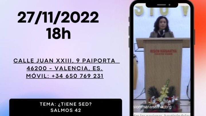 Domingo, 27 de Noviembre a las 18h en directo desde www.misionmaranatha.org/canaldirecto/