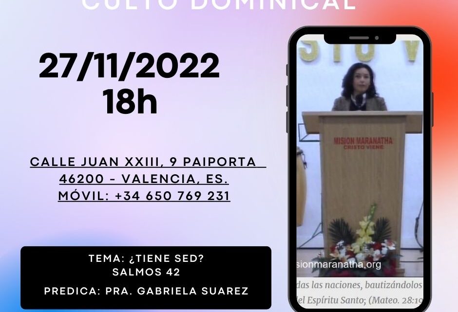Domingo, 27 de Noviembre a las 18h en directo desde www.misionmaranatha.org/canaldirecto/