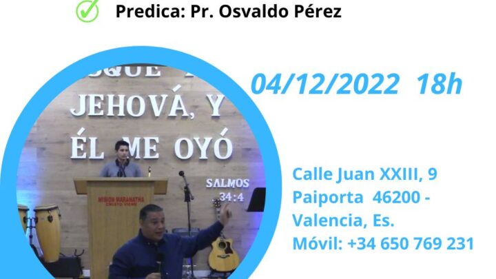 Domingo, 04 de Diciembre a las 18h en directo desde www.misionmaranatha.org/canaldirecto/